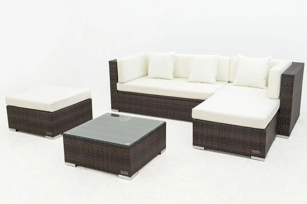 OUTFLEXX Loungemöbel-Set, Braun Marmoriert, 5 Pers, Polyrattan, Wasserfeste Kissenbox, Inkl. Beistelltisch 12 OUTFLEXX Loungemöbel-Set, Braun Marmoriert, 5 Pers, Polyrattan, Wasserfeste Kissenbox, Inkl. Beistelltisch – Bild 10