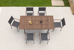 VILLANA Esstischgarnitur, Silber/schwarz, Alu / FSC-Akazienholz, Ausziehtisch 150/200 Cm, 6 Stapelsessel -Gartenmöbel 16461 3 CGI.jpg