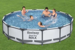 BESTWAY Steel Pro MAX Pool Mit Gestell, Grau, TriTech/Stahl, Ø427x84cm, Mit Filterpumpe