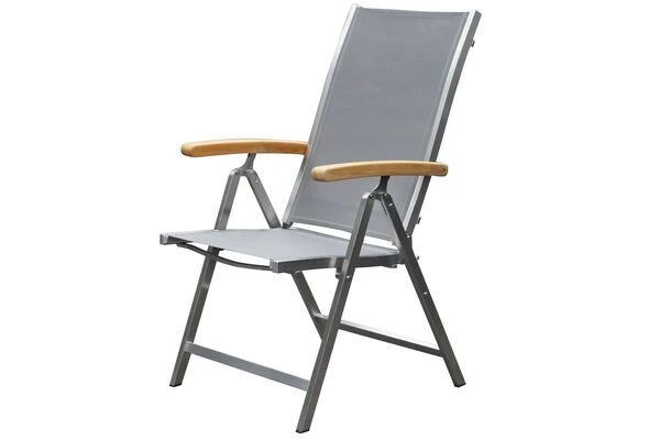 OUTFLEXX Multipositionssessel, Taupe , Edelstahl/Textilene, Armlehnen Aus FSC-Teakholz 3 OUTFLEXX Multipositionssessel, Taupe , Edelstahl/Textilene, Armlehnen Aus FSC-Teakholz