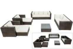 OUTFLEXX Loungemöbel-Set, Braun Marmoriert, Polyrattan, 9 Pers, Wasserfeste Kissenbox, Inkl. Beistelltisch