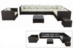 OUTFLEXX Loungemöbel-Set, Braun Marmoriert, Polyrattan, 8 Pers, Wasserfeste Kissenbox, Inkl. Beistelltisch