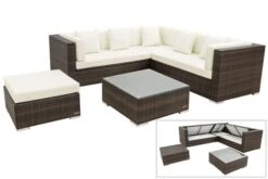 OUTFLEXX Loungemöbel-Set, Braun Marmoriert, 6 Pers, Polyrattan, Wasserfeste Kissenbox, Inkl. Beistelltisch