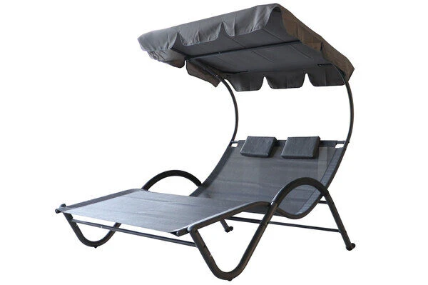 OUTFLEXX Doppelliege, Anthrazit, Polyester/Stahl Pulverbeschichtet, 205x138x34cm, Inkl. Nackenkissen, Rollbar 5 OUTFLEXX Doppelliege, Anthrazit, Polyester/Stahl Pulverbeschichtet, 205x138x34cm, Inkl. Nackenkissen, Rollbar – Bild 3