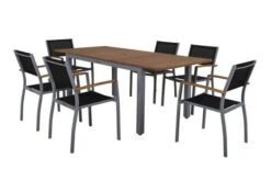 VILLANA Esstischgarnitur, Silber/schwarz, Alu / FSC-Akazienholz, Ausziehtisch 150/200 Cm, 6 Stapelsessel -Gartenmöbel 1 16461.jpg