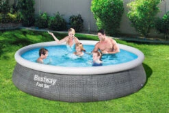 BESTWAY Fast Set Pool, Grau (Rattanoptik), TriTech, Ø 396 X 84 Cm, Mit Filterpumpe, Selbstaufbauend