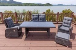 OUTFLEXX Sitzgruppe, Grau, Polyrattan, Tisch 200x95cm, Spraystone, 6mm, 2-Sitzer + 2 Sessel + Hocker
