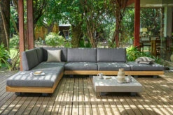 OUTFLEXX Ecklounge, Alu/Akazie/Zement, 6 Personen, Inkl. Tisch 83 X 83 Cm Und Polster Aus Olefin In Anthrazit