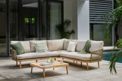 OUTFLEXX Ecklounge, Olive Green, Rope/Akazie, 5 Personen, Inkl. Polster In Sandfarbe Und Kaffeetisch 80 X 80 Cm