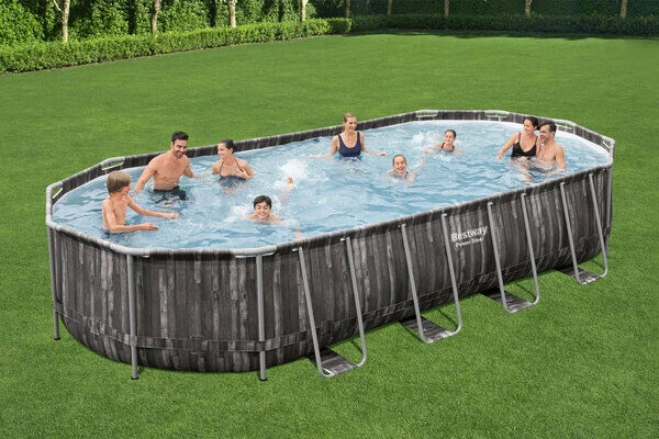 BESTWAY Power Steel Pool, Holz-Optik (dunkelgrau), TriTech, 732x366x122cm, Oval, Mit Filterpumpe, Leiter, Abdeckplane 3 BESTWAY Power Steel Pool, Holz-Optik (dunkelgrau), TriTech, 732x366x122cm, Oval, Mit Filterpumpe, Leiter, Abdeckplane