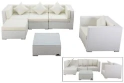 OUTFLEXX Loungemöbel-Set, Weiß, Polyrattan, Für 5 Personen, Inkl. Kaffeetisch, Wasserfeste Kissenbox