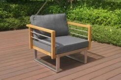 OUTFLEXX Sessel, Natur / Grau, FSC-Teak / Edelstahl / Olefin, 79x74x64 Cm -Gartenmöbel 21654 1.JPG