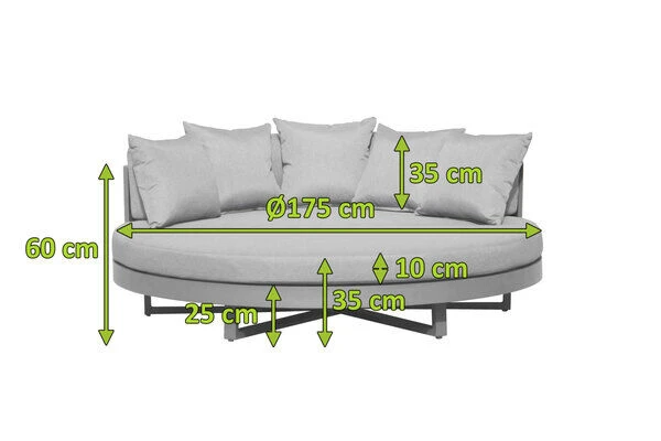 OUTFLEXX Willis Loungebett, Hellgrau, Alu/Polyester, Ø175 X 60cm, Runde Sonneninsel, Inkl. Kissen 6 OUTFLEXX Willis Loungebett, Hellgrau, Alu/Polyester, Ø175 X 60cm, Runde Sonneninsel, Inkl. Kissen – Bild 4