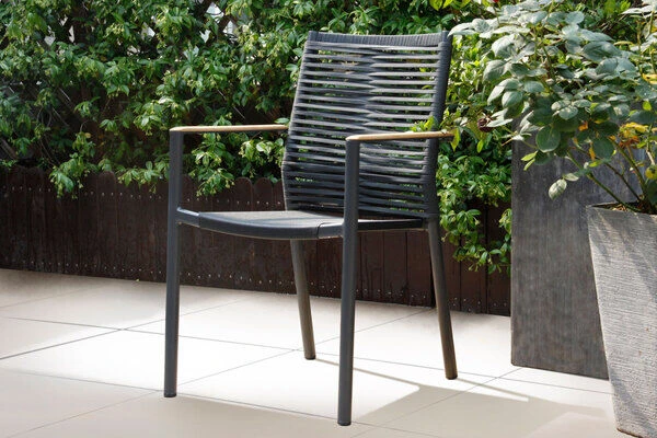 OUTFLEXX Theo Dining Sessel, Dunkelgrau, Alu/FSC®-Teakholz/Rope, 54 X 60 X 88 Cm 4 OUTFLEXX Theo Dining Sessel, Dunkelgrau, Alu/FSC®-Teakholz/Rope, 54 X 60 X 88 Cm – Bild 2