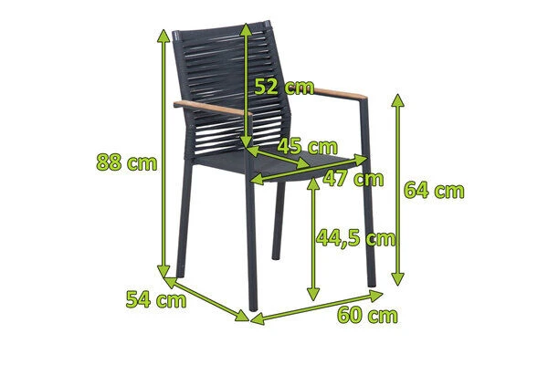 OUTFLEXX Theo Dining Sessel, Dunkelgrau, Alu/FSC®-Teakholz/Rope, 54 X 60 X 88 Cm 6 OUTFLEXX Theo Dining Sessel, Dunkelgrau, Alu/FSC®-Teakholz/Rope, 54 X 60 X 88 Cm – Bild 4
