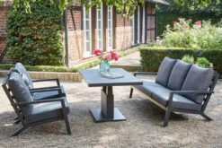 SIENA GARDEN Belia/Bellani Loungemöbel, Matt Anthrazit/grau, Alu/Keramik, Lifttisch 140x85 Cm, 1x 3-Sitzer, 2 Sessel