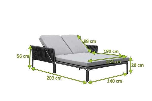 OUTFLEXX Mermaid Doppelliege, Anthrazit, Aluminium/XL Rope, 140x56x132 Cm, Inkl. Polster 6 OUTFLEXX Mermaid Doppelliege, Anthrazit, Aluminium/XL Rope, 140x56x132 Cm, Inkl. Polster – Bild 4