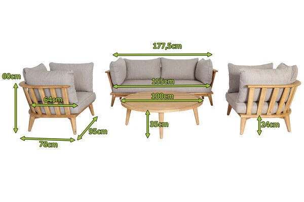 OUTFLEXX Loungeset, Hellgrau, Akazie, Teak-Look, Inkl. Polster, 4 Personen 7 OUTFLEXX Loungeset, Hellgrau, Akazie, Teak-Look, Inkl. Polster, 4 Personen – Bild 5