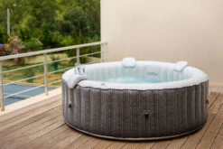 MSPA Comfort Bubble Spa Series Whirlpool, Grau/weiß, Rhino-Tech, Ø204x70 Cm / 930L, Rattanoptik, Inkl. Fernbedienung, Für Bis Zu 6 Personen