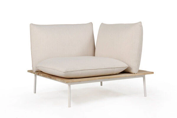 OUTFLEXX Vail Loungemöbel, Weiß/natur/actionlinen, Alu/FSC-Teakholz/Sunbrella, Für Bis Zu 7 Personen, Seitenablagen Aus Teak 8 OUTFLEXX Vail Loungemöbel, Weiß/natur/actionlinen, Alu/FSC-Teakholz/Sunbrella, Für Bis Zu 7 Personen, Seitenablagen Aus Teak – Bild 6