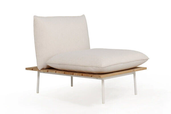 OUTFLEXX Vail Loungemöbel, Weiß/natur/actionlinen, Alu/FSC-Teakholz/Sunbrella, Für Bis Zu 7 Personen, Seitenablagen Aus Teak 11 OUTFLEXX Vail Loungemöbel, Weiß/natur/actionlinen, Alu/FSC-Teakholz/Sunbrella, Für Bis Zu 7 Personen, Seitenablagen Aus Teak – Bild 9