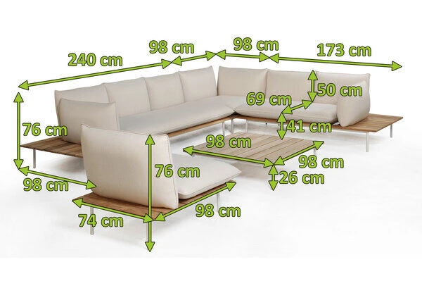OUTFLEXX Vail Loungemöbel, Weiß/natur/actionlinen, Alu/FSC-Teakholz/Sunbrella, Für Bis Zu 7 Personen, Seitenablagen Aus Teak 7 OUTFLEXX Vail Loungemöbel, Weiß/natur/actionlinen, Alu/FSC-Teakholz/Sunbrella, Für Bis Zu 7 Personen, Seitenablagen Aus Teak – Bild 5