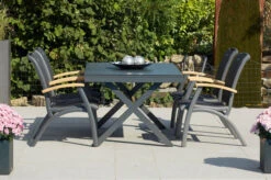 HARTMAN Xanadu / Da Vinci Sitzgruppe, Xerix/natur, Alu/Teak/Glaskeramik, 4 Dining Sessel, 160/220x100cm, FSC-Teak Armlehnen