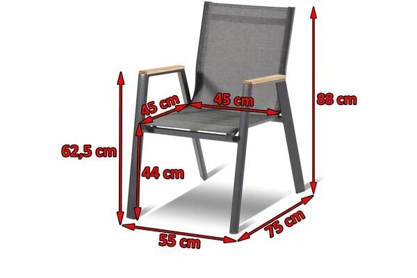 HARTMAN 4er Set Aruba Stapelsessel, Xerix/anthrazit, Alu/Textilene, Mit FSC Teak-Armlehnen 4 HARTMAN 4er Set Aruba Stapelsessel, Xerix/anthrazit, Alu/Textilene, Mit FSC Teak-Armlehnen – Bild 2