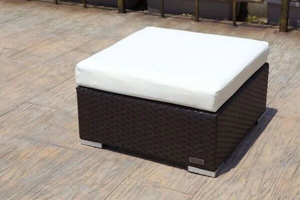 OUTFLEXX Beistelltisch/Hocker, Braun, Polyrattan, Inkl. Glasplatte Und Polster 4 OUTFLEXX Beistelltisch/Hocker, Braun, Polyrattan, Inkl. Glasplatte Und Polster – Bild 2