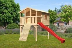 KARIBU Benjamin Stelzenhaus, Naturbelassen, Nordische Fichte, 198x244x309cm, Mit Rutsche Rot Und Holzrampe -Gartenmöbel 30416 10 02.jpg