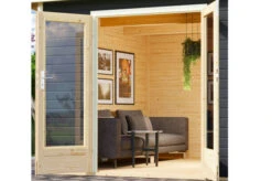 KARIBU Gartenhaus Radeburg 1, Terragrau, Fichtenholz 40mm, 664 X 309 X 229,5 Cm, Pultdach, Anbau 3,3m -Gartenmöbel 30474 2 02.jpg