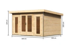 KARIBU Gartenhaus Radeburg 2, Naturbelassen, Fichtenholz 40mm, 406 X 309 X 229,5 Cm, Pultdach, Inkl. 2 Drehkippfenster -Gartenmöbel 30476 1 05.jpg