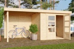 KARIBU Gartenhaus Askola 3, Naturbelassen, Fichtenholz 19mm, 491 X 217 X 211 Cm, Flachdach, Anbau 2,4m Mit Rückwand