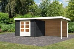 KARIBU Gartenhaus Bastrup3 , Anthrazit, Fichtenholz 28mm, 641x 237 X 220 Cm, Pultdach, Anbau 3m Mit Rückwand -Gartenmöbel 30566 4 02.jpg