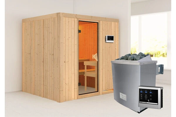 KARIBU Sodin Sauna , Naturbelassen, Fichte, 196x170x198 Cm, Fronteinstieg, BronzierteTür, Ofen 4,5 KW Ext. Strg. Easy 4 KARIBU Sodin Sauna , Naturbelassen, Fichte, 196x170x198 Cm, Fronteinstieg, BronzierteTür, Ofen 4,5 KW Ext. Strg. Easy – Bild 2
