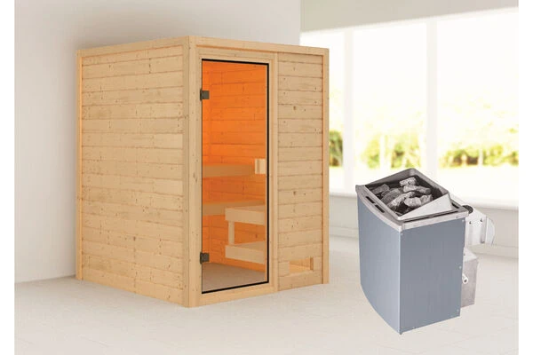 KARIBU Sandra Sauna , Naturbelassen, Fichte, 145x145x187 Cm,SETOfen 4,5 KW Integr. Strg. 3 KARIBU Sandra Sauna , Naturbelassen, Fichte, 145x145x187 Cm,SETOfen 4,5 KW Integr. Strg.