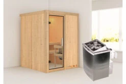 KARIBU Norin Sauna, Naturbelassen, Fichte, 151 X 151 X 198 Cm, Fronteinstieg, Mit Klarglastür, SET Mit Ofen 4,5 KW Integr. Str. -Gartenmöbel 30910 1 02.jpg