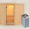 KARIBU Lavea Sauna, Naturbelassen, Fichte, 151 X 196 X 198 Cm, Eckeinstieg,mit Rundbogenelement SET Mit Ofen 4,5 KW Integr. Str. -Gartenmöbel 30935 1 01.jpg