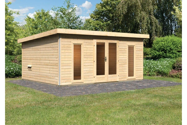 KARIBU Mainburg 4 Saunahaus, Naturbelassen, Fichte, 490x368x229 Cm, SET A Mit Doppelflügeltür Und Vorraum 3 KARIBU Mainburg 4 Saunahaus, Naturbelassen, Fichte, 490x368x229 Cm, SET A Mit Doppelflügeltür Und Vorraum