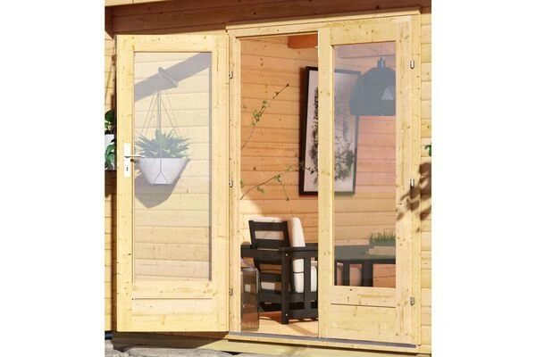 KARIBU Mainburg 4 Saunahaus, Naturbelassen, Fichte, 490x368x229 Cm, SET A Mit Doppelflügeltür Und Vorraum 5 KARIBU Mainburg 4 Saunahaus, Naturbelassen, Fichte, 490x368x229 Cm, SET A Mit Doppelflügeltür Und Vorraum – Bild 3