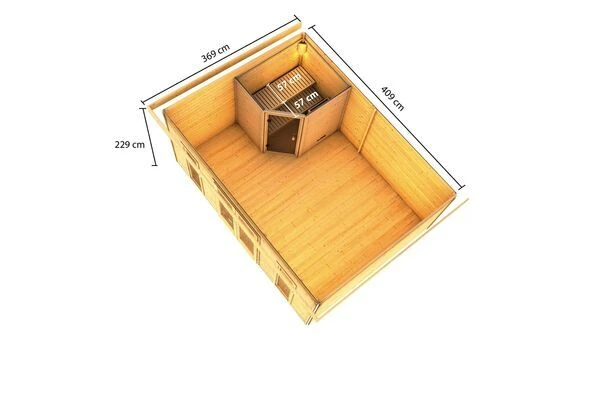 KARIBU Mainburg 4 Saunahaus, Naturbelassen, Fichte, 490x368x229 Cm, SET A Mit Doppelflügeltür Und Vorraum 7 KARIBU Mainburg 4 Saunahaus, Naturbelassen, Fichte, 490x368x229 Cm, SET A Mit Doppelflügeltür Und Vorraum – Bild 5
