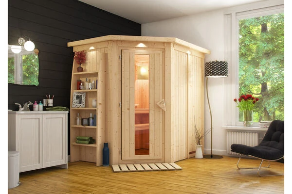 KARIBU Caspin Energiespar-Sauna, Naturbelassen, Fichte, 210x165x202 Cm, Mit Kranz Und 3,6 KW Ofen Integr. Steuerung 3 KARIBU Caspin Energiespar-Sauna, Naturbelassen, Fichte, 210x165x202 Cm, Mit Kranz Und 3,6 KW Ofen Integr. Steuerung