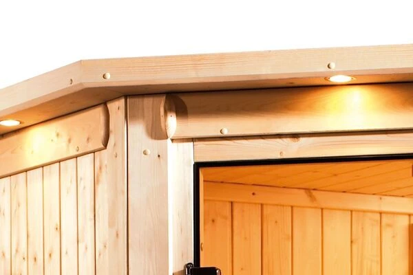 KARIBU Caspin Energiespar-Sauna, Naturbelassen, Fichte, 210x165x202 Cm, Mit Kranz Und 3,6 KW Ofen Integr. Steuerung 9 KARIBU Caspin Energiespar-Sauna, Naturbelassen, Fichte, 210x165x202 Cm, Mit Kranz Und 3,6 KW Ofen Integr. Steuerung – Bild 7