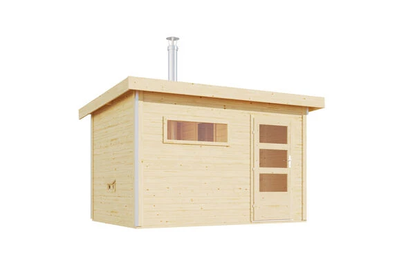 KARIBU Skrollan 2 Saunahaus, Naturbelassen, Fichte, 336x231x227 Cm, Moderne Tür & Holzofen Inkl. Schornstein 4 KARIBU Skrollan 2 Saunahaus, Naturbelassen, Fichte, 336x231x227 Cm, Moderne Tür & Holzofen Inkl. Schornstein – Bild 2