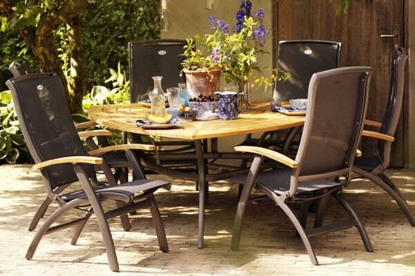 HARTMAN Da Vinci Multipositionssessel, Xerix/anthrazit, Alu/Textilene, Mit FSC-Teak-Armlehnen 5 HARTMAN Da Vinci Multipositionssessel, Xerix/anthrazit, Alu/Textilene, Mit FSC-Teak-Armlehnen – Bild 3