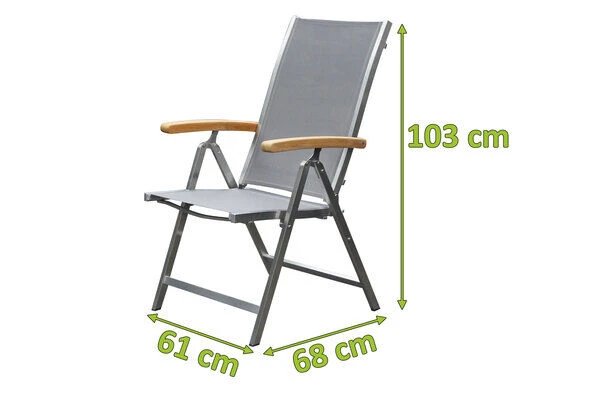 OUTFLEXX Multipositionssessel, Taupe , Edelstahl/Textilene, Armlehnen Aus FSC-Teakholz 5 OUTFLEXX Multipositionssessel, Taupe , Edelstahl/Textilene, Armlehnen Aus FSC-Teakholz – Bild 3