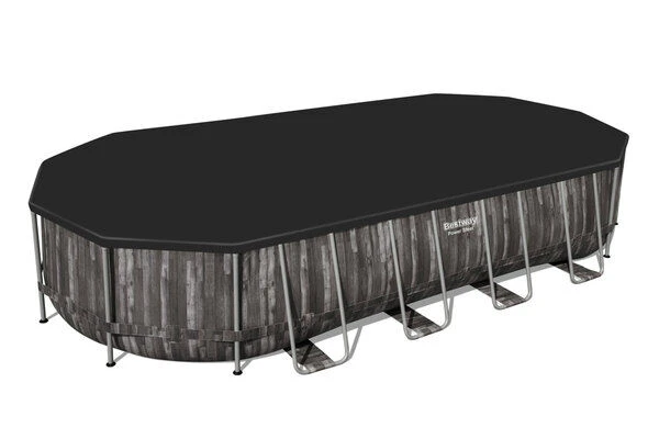 BESTWAY Power Steel Pool, Holz-Optik (dunkelgrau), TriTech, 732x366x122cm, Oval, Mit Filterpumpe, Leiter, Abdeckplane 5 BESTWAY Power Steel Pool, Holz-Optik (dunkelgrau), TriTech, 732x366x122cm, Oval, Mit Filterpumpe, Leiter, Abdeckplane – Bild 3