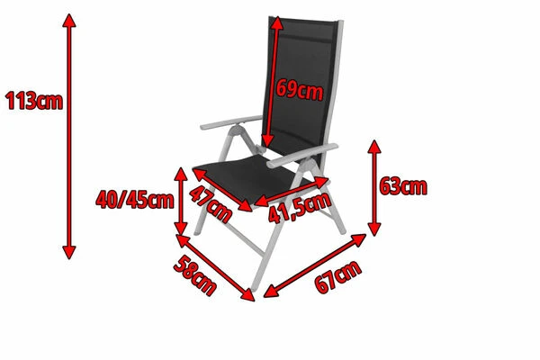VILLANA Multipositionssessel, Silber/schwarz, Aluminium/Textil, 67 X 58 X 113 Cm, Klappbar 6 VILLANA Multipositionssessel, Silber/schwarz, Aluminium/Textil, 67 X 58 X 113 Cm, Klappbar – Bild 4