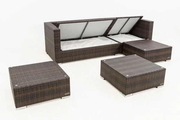 OUTFLEXX Loungemöbel-Set, Braun Marmoriert, 5 Pers, Polyrattan, Wasserfeste Kissenbox, Inkl. Beistelltisch 6 OUTFLEXX Loungemöbel-Set, Braun Marmoriert, 5 Pers, Polyrattan, Wasserfeste Kissenbox, Inkl. Beistelltisch – Bild 4