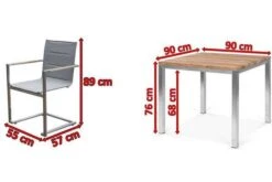 OUTFLEXX Esstischgarnitur, Edelstahl / Recyceltes FSC-Teak, Tisch 90 X 90 Cm, 4 Freischwinger Padded, Taupe -Gartenmöbel 5 17260.jpg